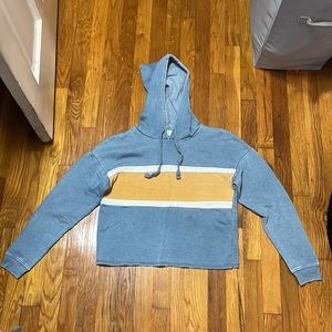 Pink Rose Striped Cropped Hoodie Sweater Size XS